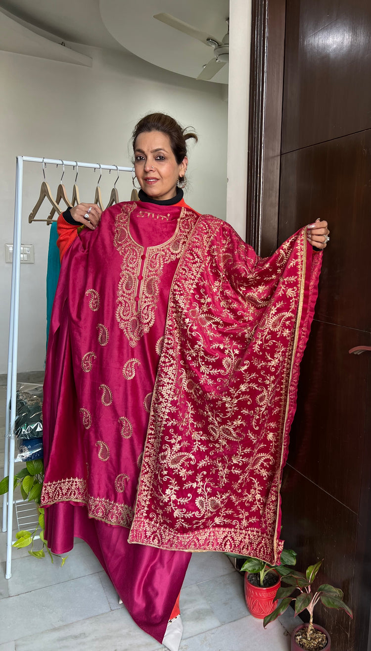 Magenta suede velvet full suit material