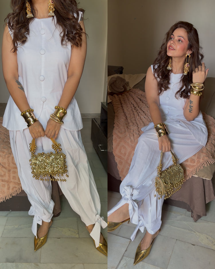 White waist coat balloon pants set