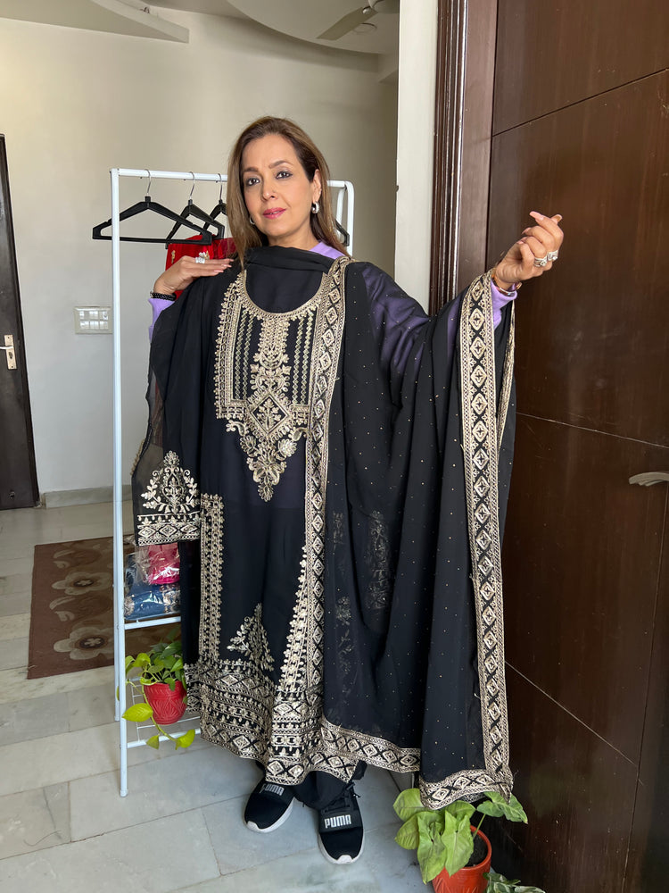 Black embroidered party suit material