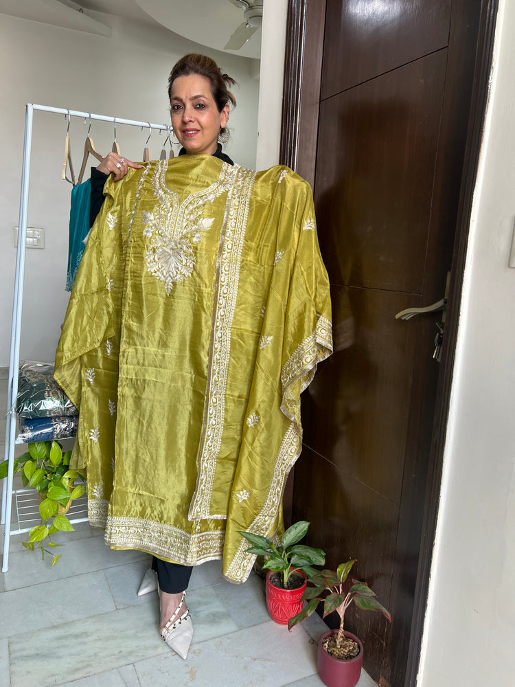 Green embroidered top quality shimmer suit