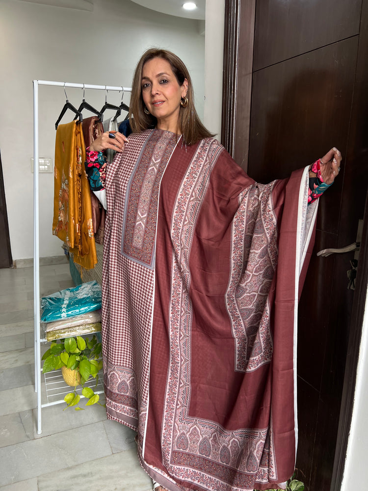 Houndstooth print woollen pashmina suit