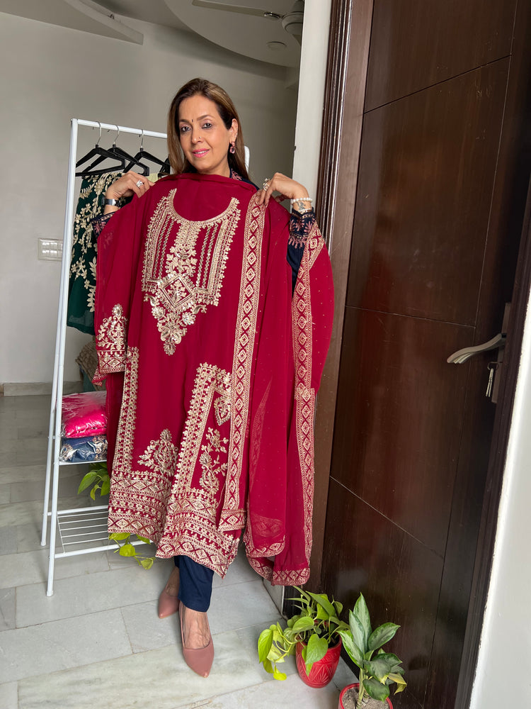 Maroon embroidered suit material