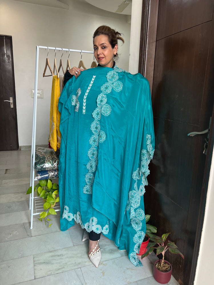 Blue crepe cutwork suit material