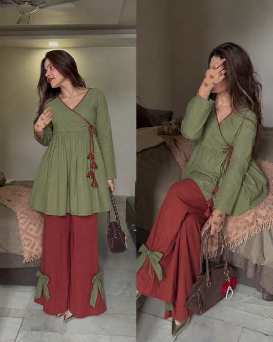 Green rust peplum bow set