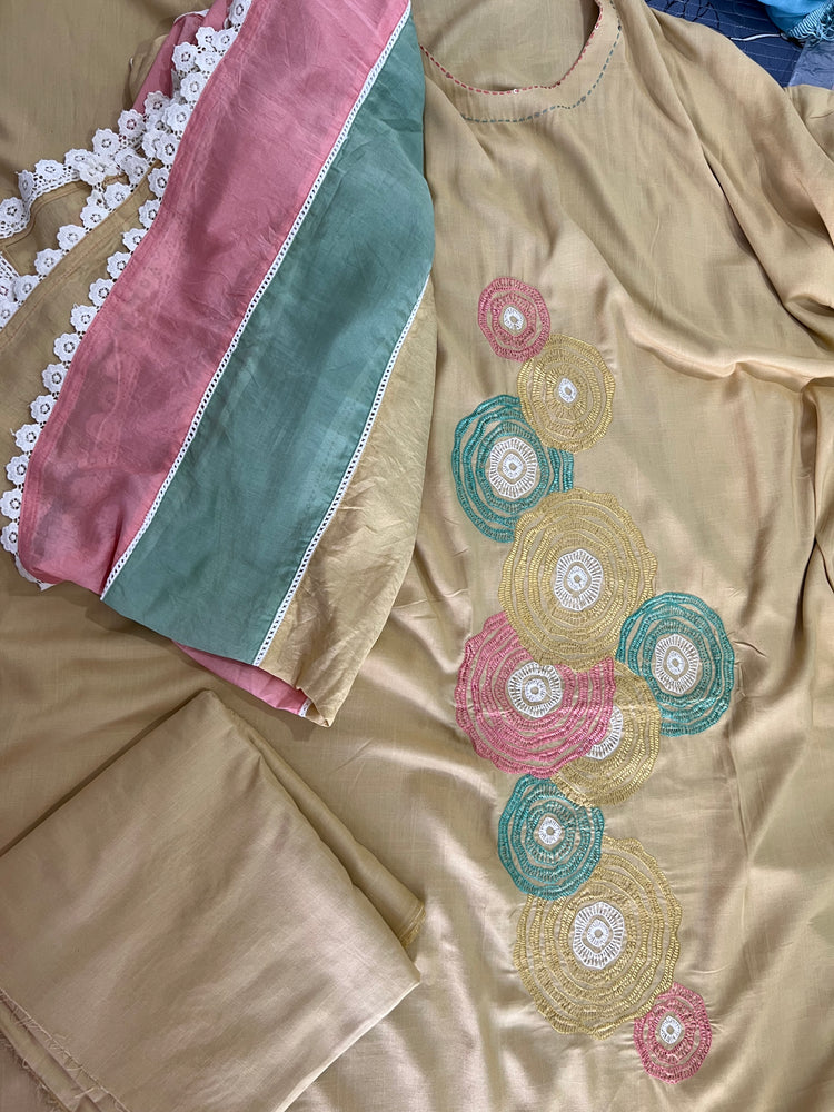 Pastel yellow muslin cotton suit material