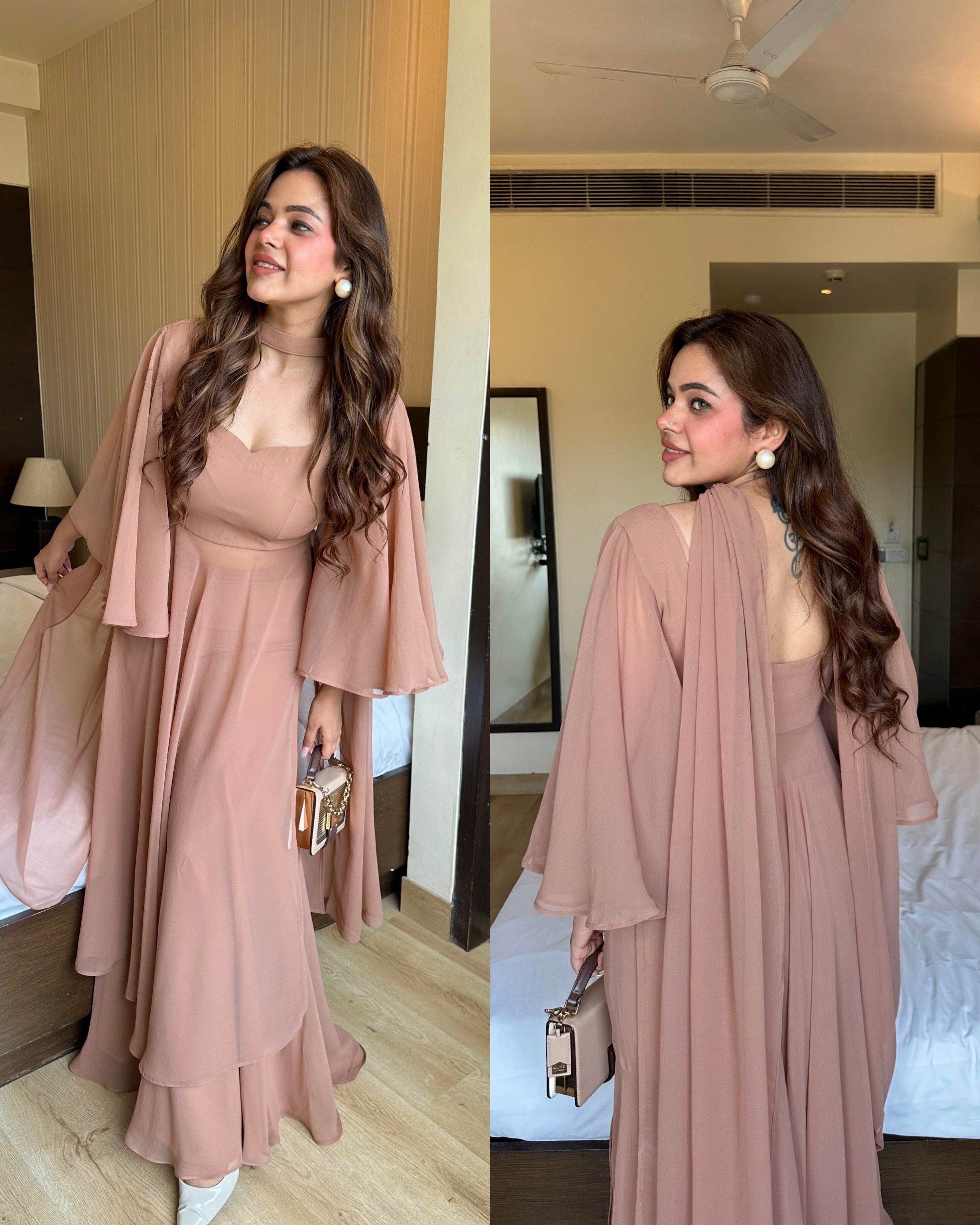 Nude brown flared suit SRISHTI