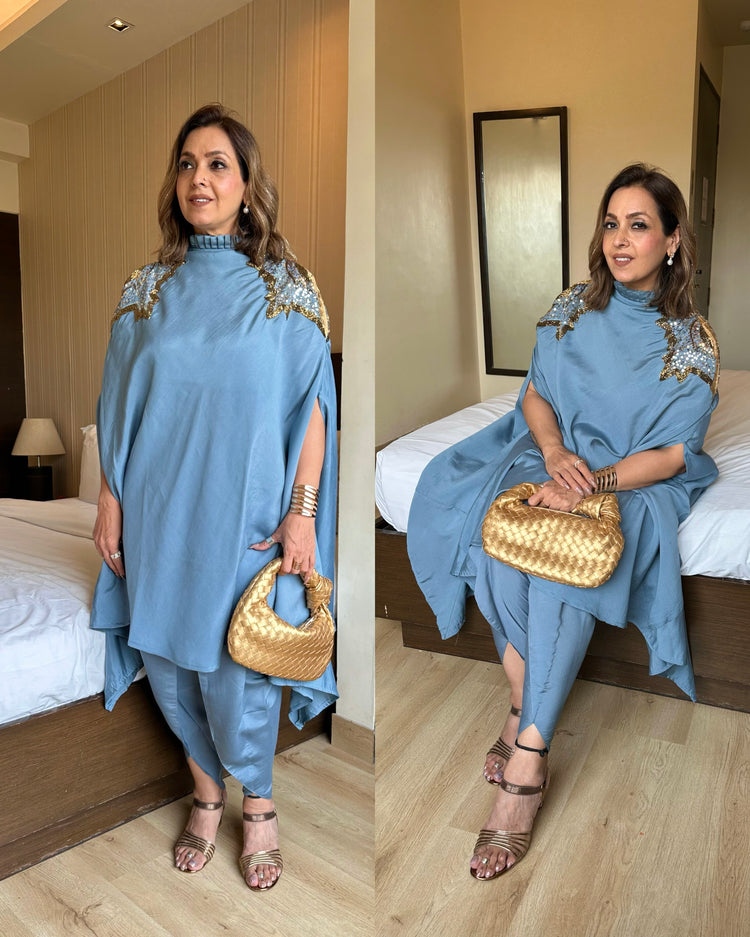 Grey cotton embroidered tulip set