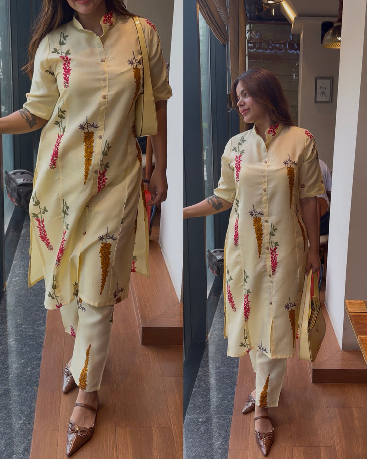 Cotton linen butter yellow set