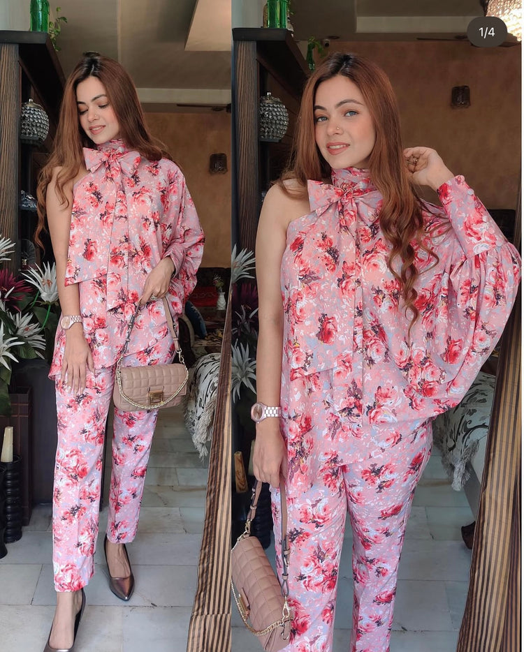 Pink peach rose print knot set