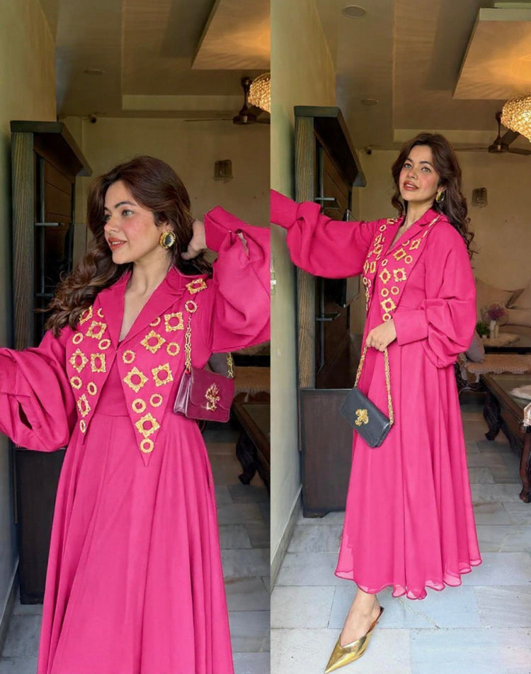 Gold work collar dress set