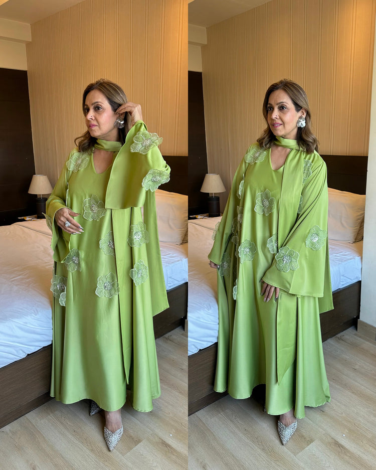 Muted green easy fit 3d flower gown