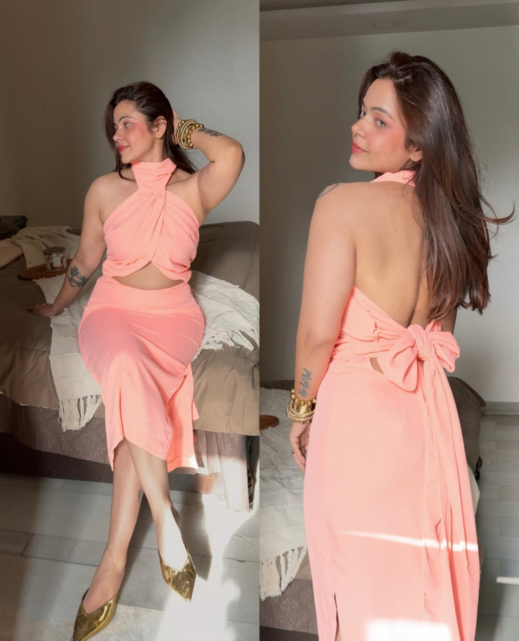 Drape bow resort wear dress