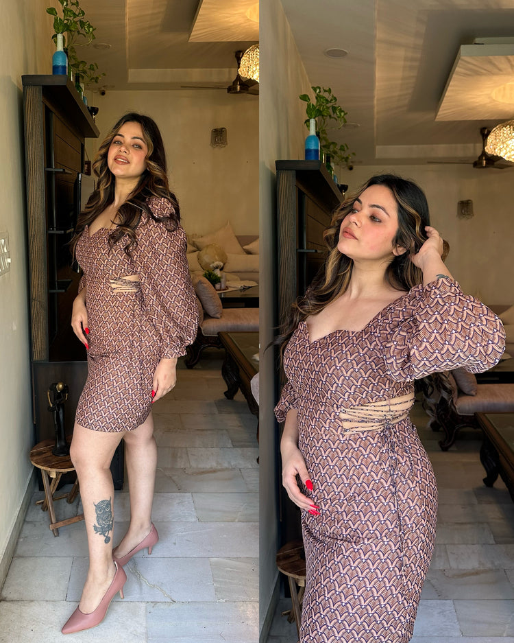 Brown printed strings dress