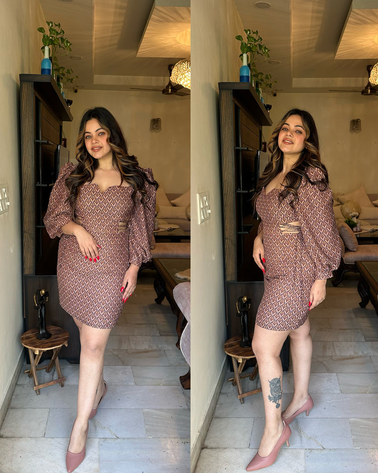 Brown printed strings dress