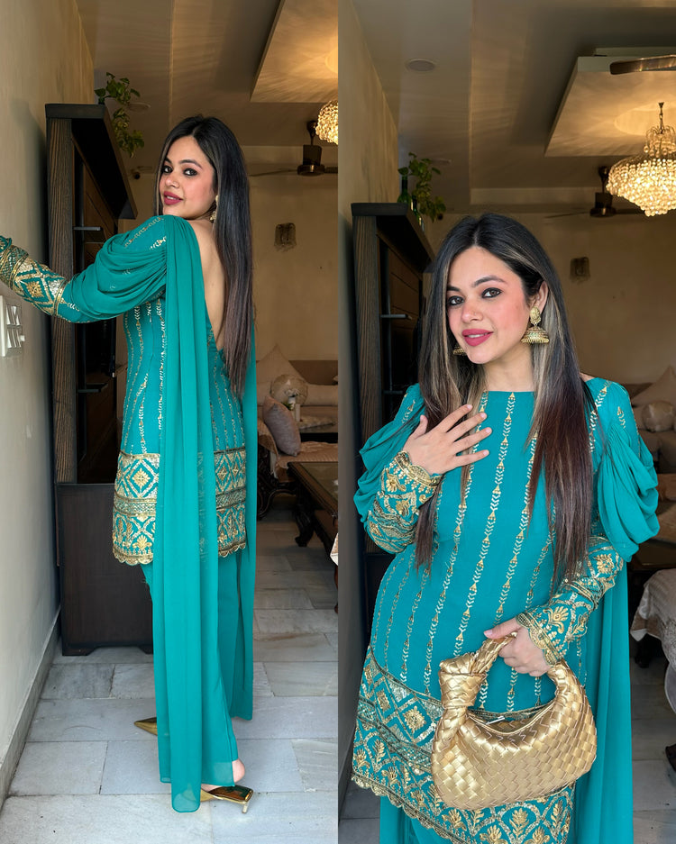 Rama green attached duppata suit