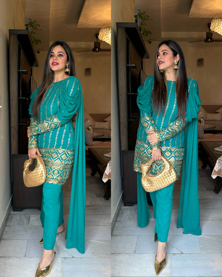 Rama green attached duppata suit