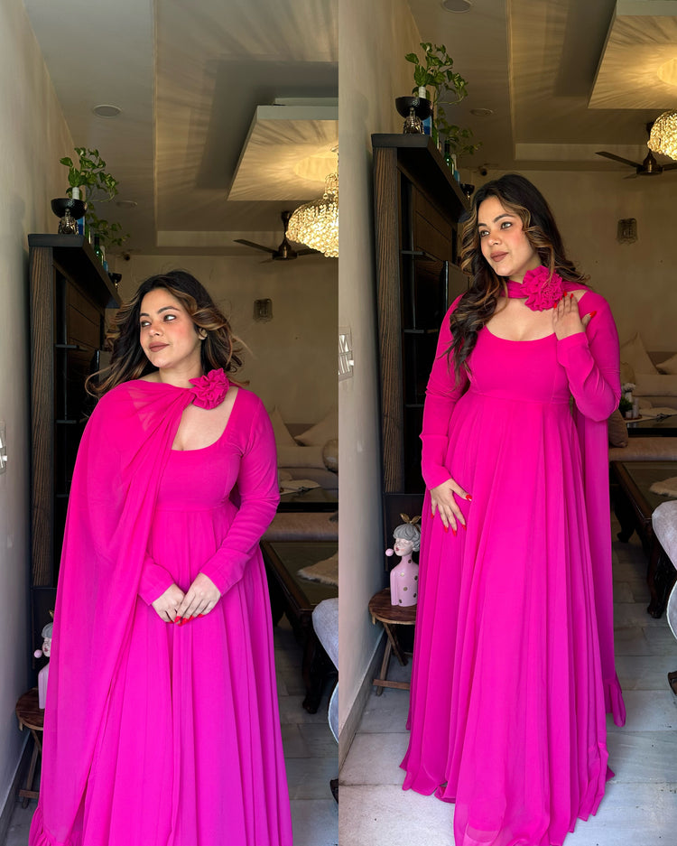 Hot pink rose frill suit