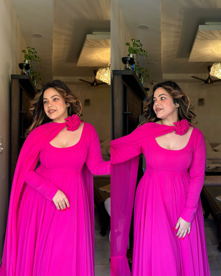 Hot pink rose frill suit