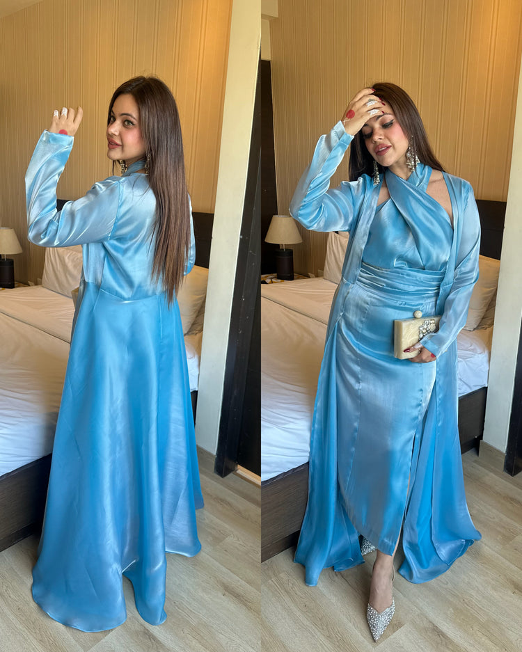 Ice blue organza drape set