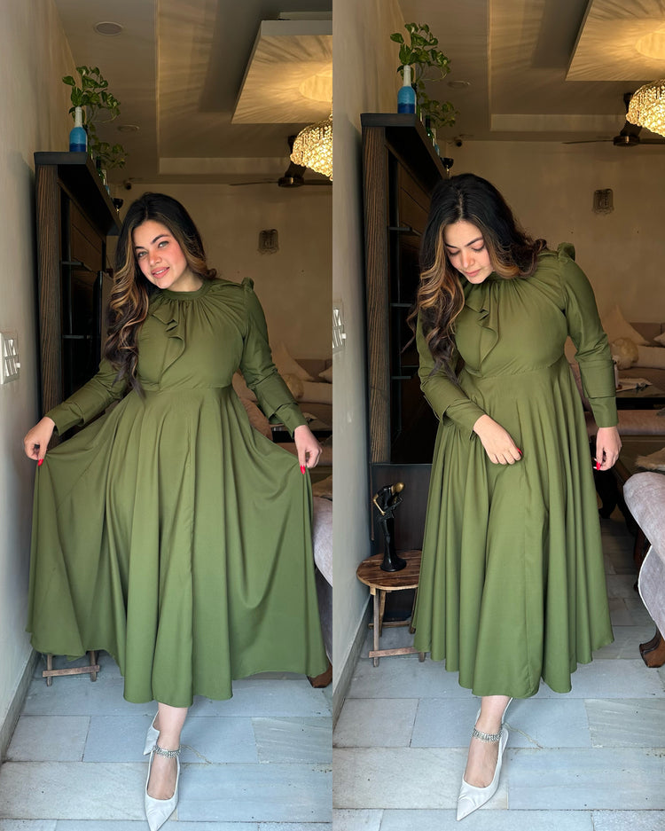 Military green drape dress