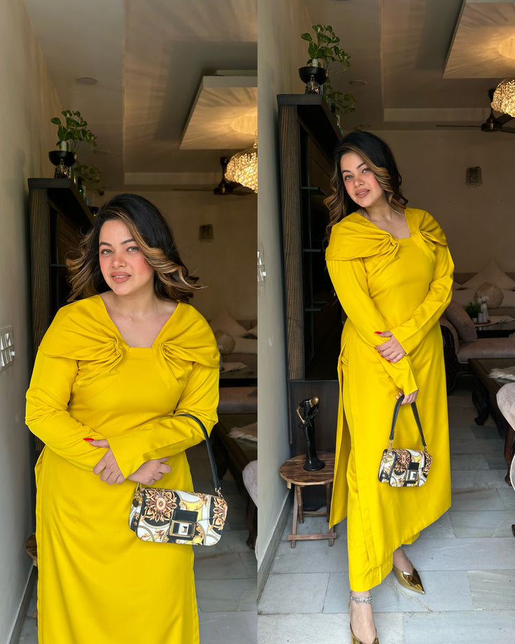 Lemon yellow shoulder drape set