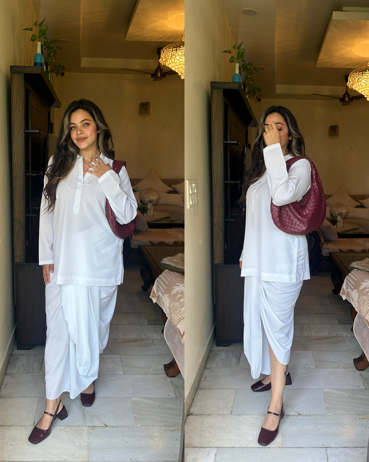 White lungi kurta set