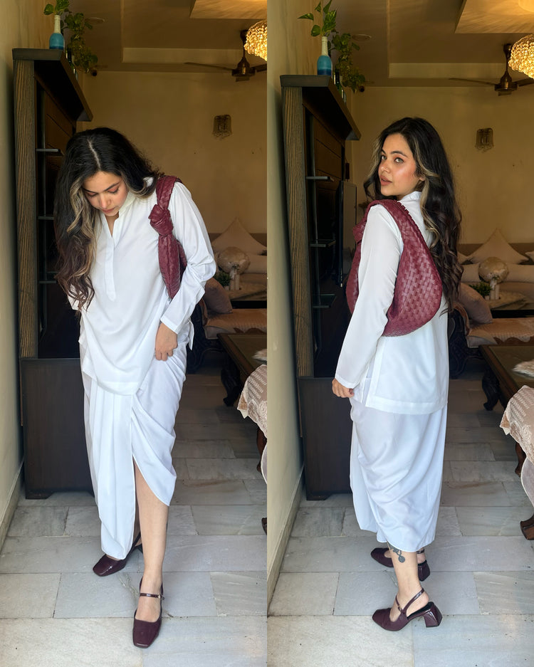 White lungi kurta set