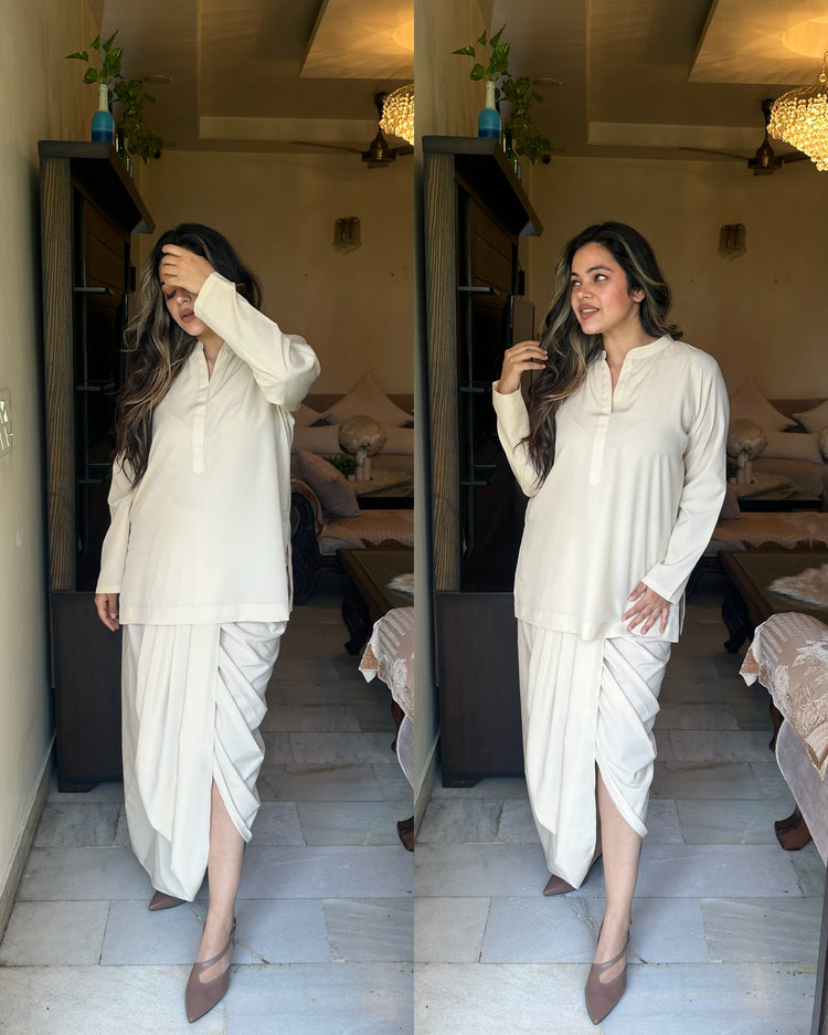 Cream lungi set