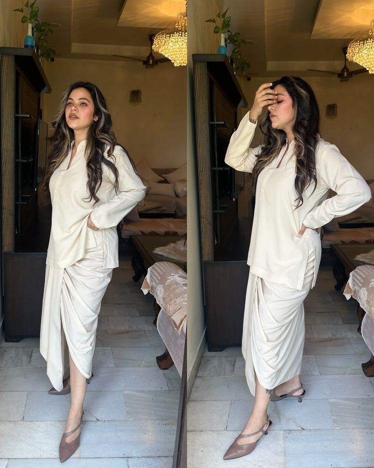 Cream lungi set