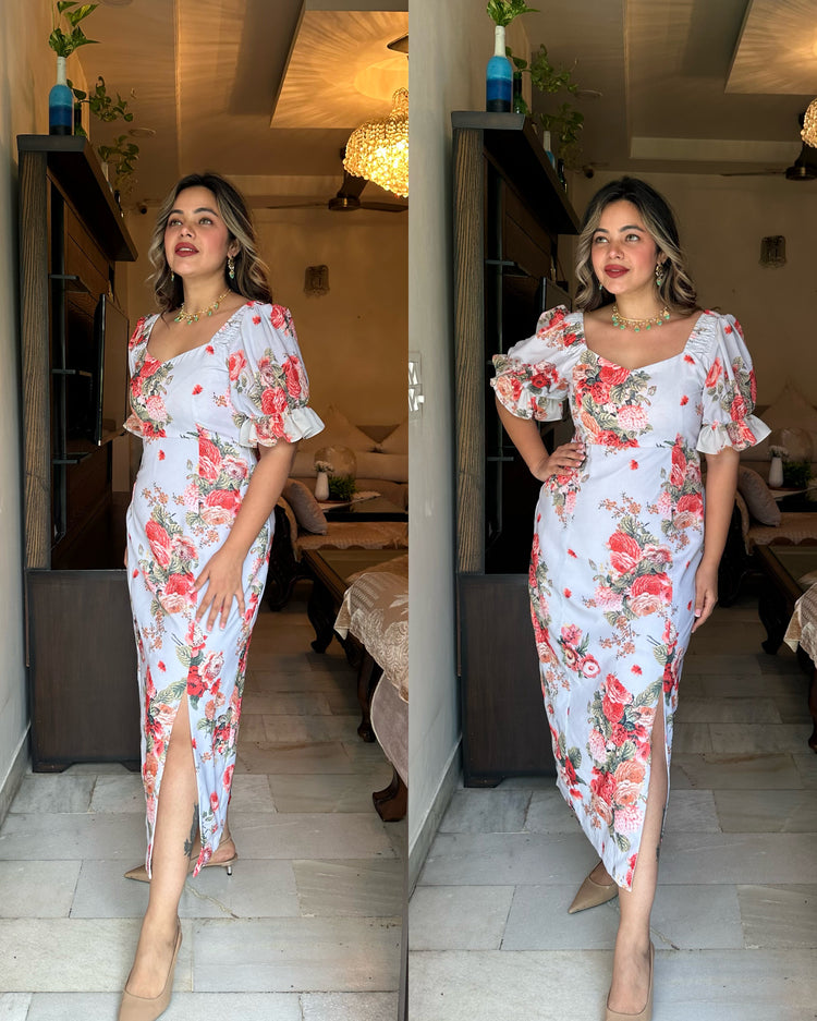 Light grey orange floral dress