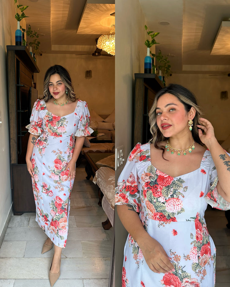 Light grey orange floral dress