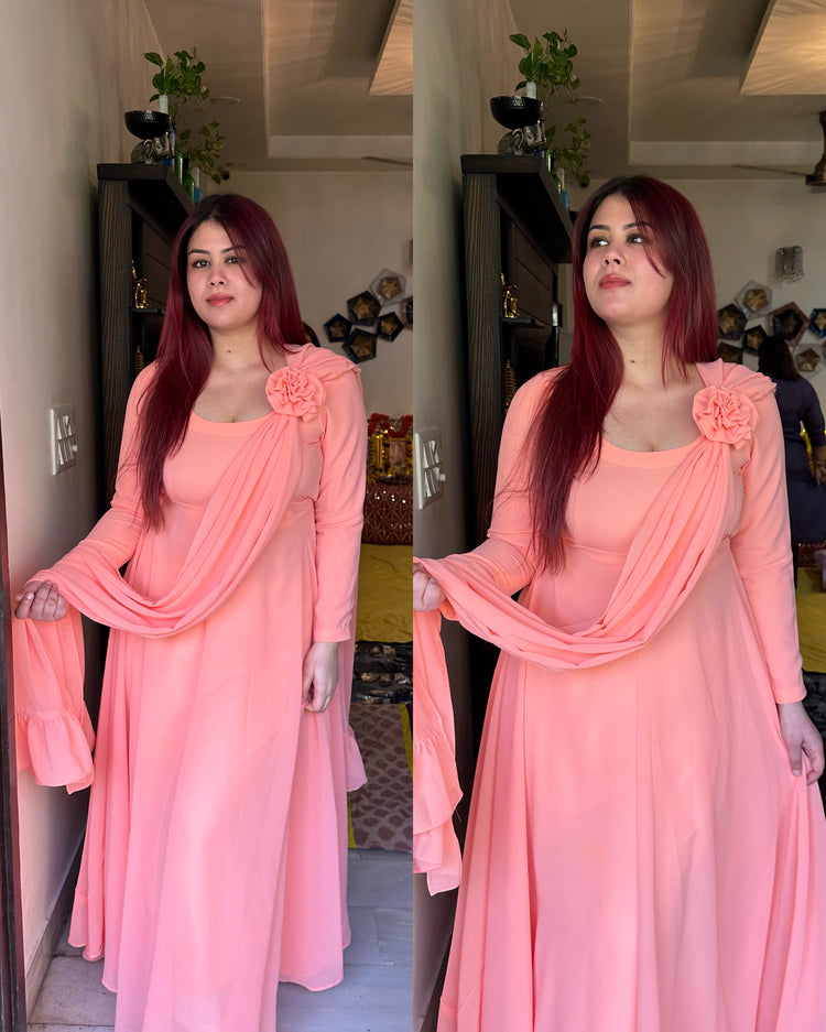 Peach rose anarkali