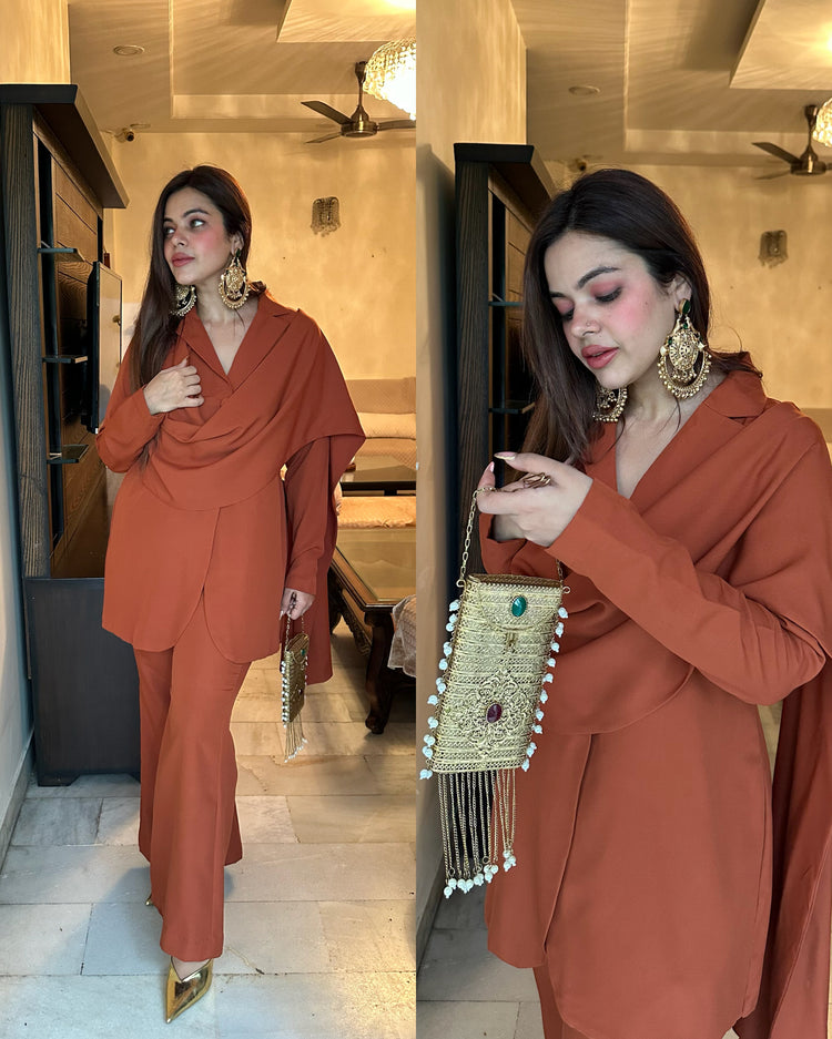 Teracotta power suit blazer set