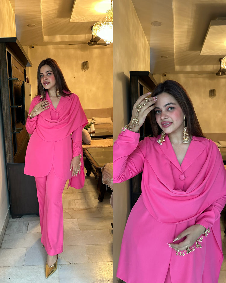 Hot pink power suit blazer set