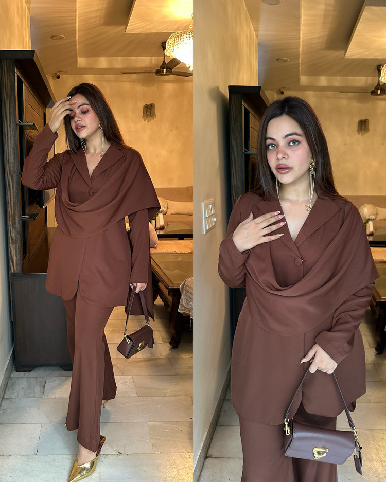 Chocolate brown power suit blazer set