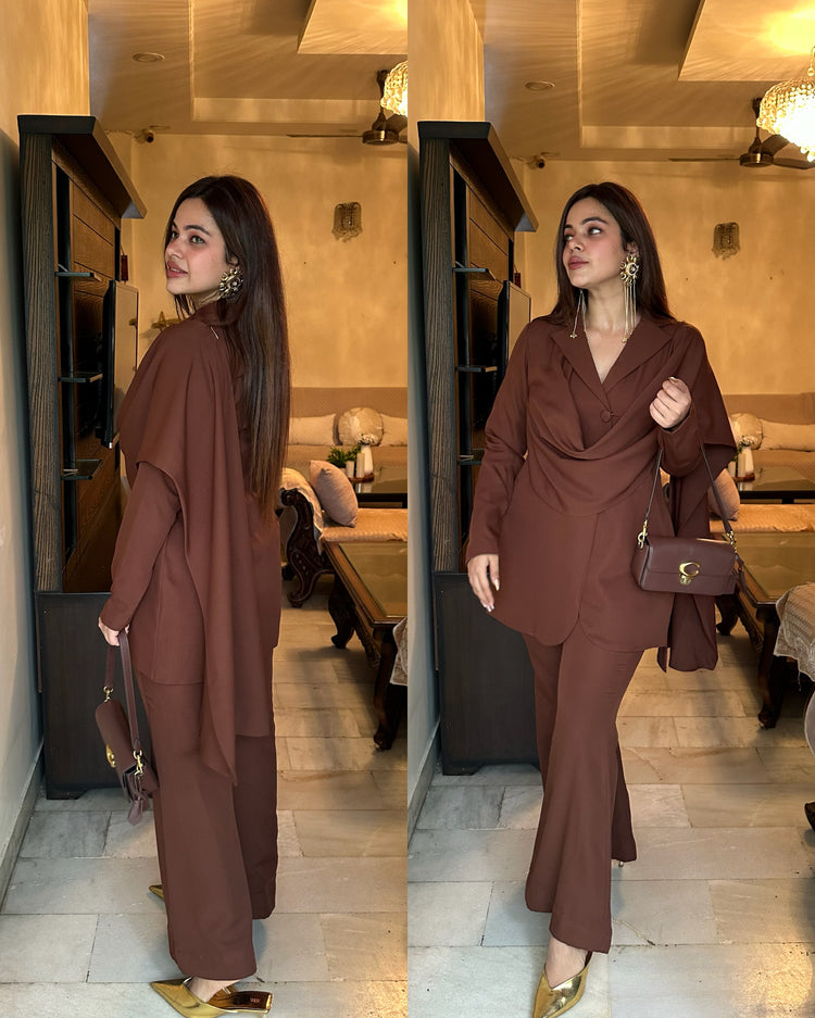 Chocolate brown power suit blazer set