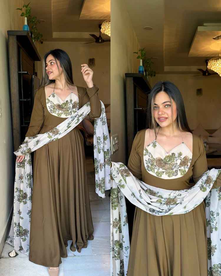 Mehendi green white floral suit
