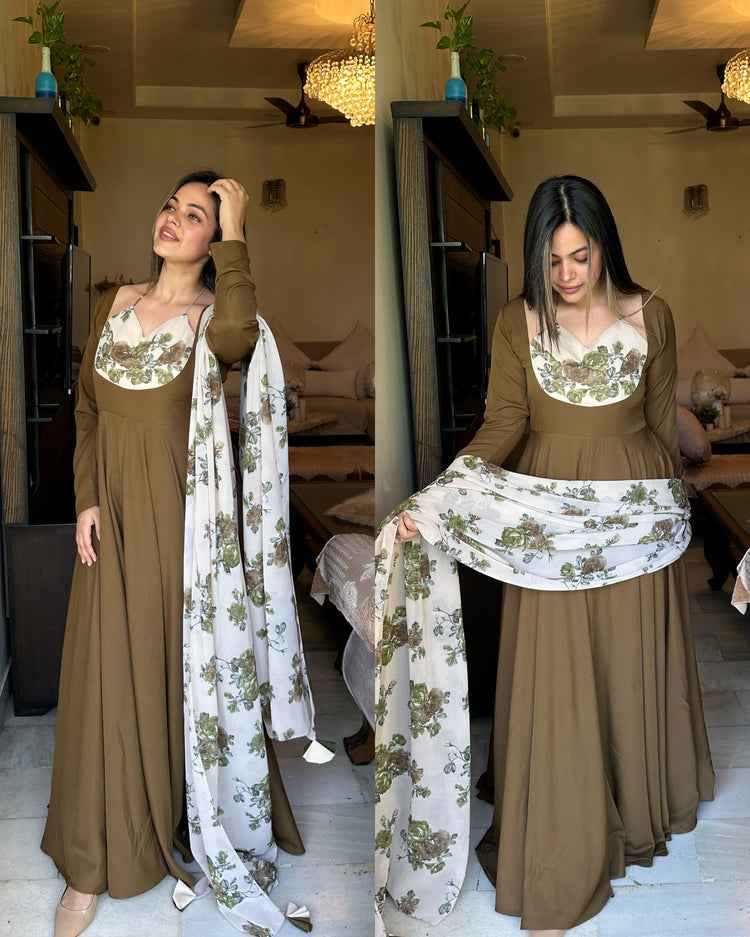 Mehendi green white floral suit