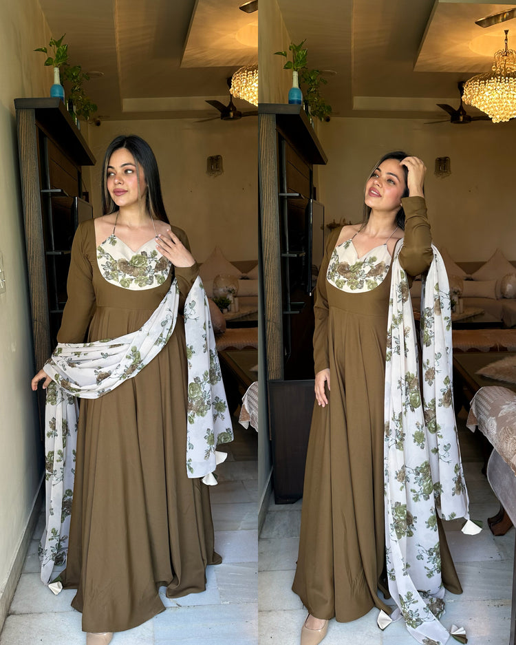 Mehendi green white floral suit