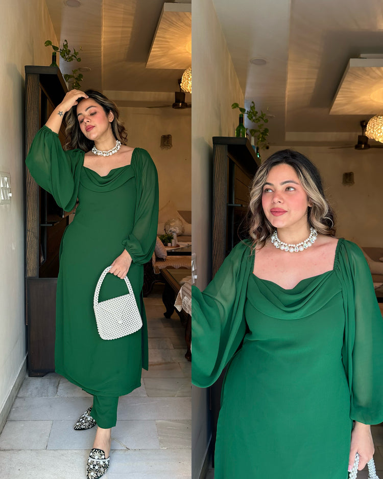 Bottle green cowl set
