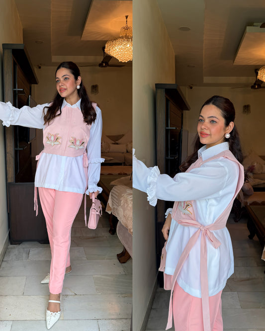 Pearl white pink lotus embroidery set