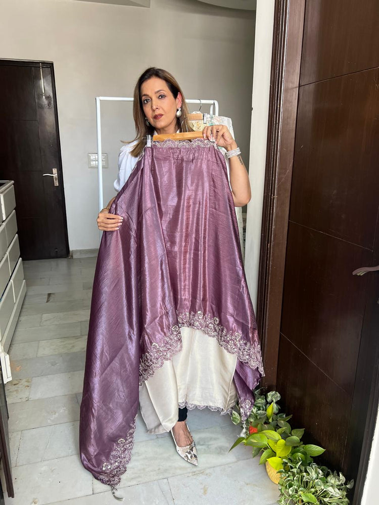 Purple nude embroidered suit material