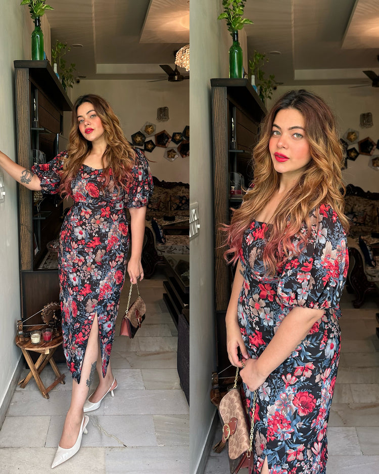 Floral print backless dress