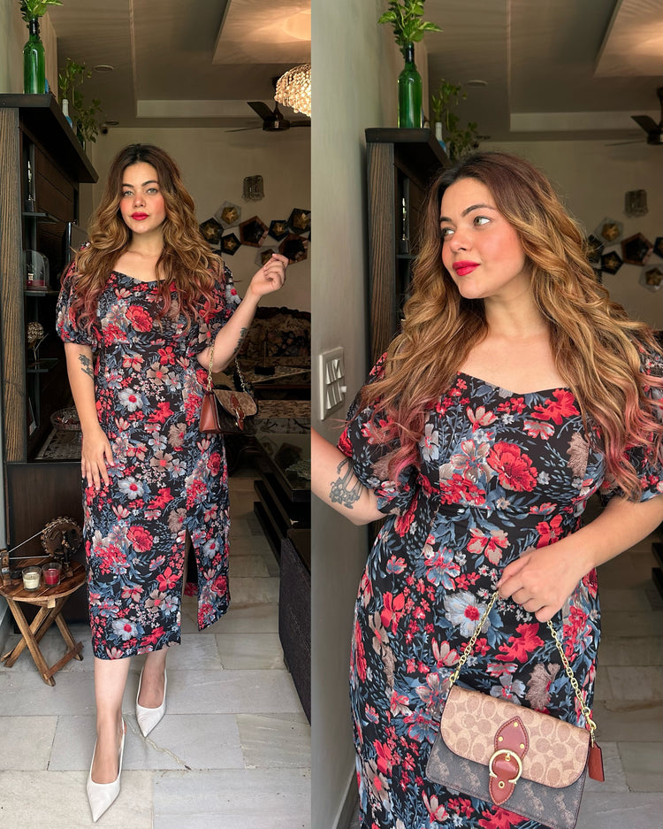 Floral print backless dress