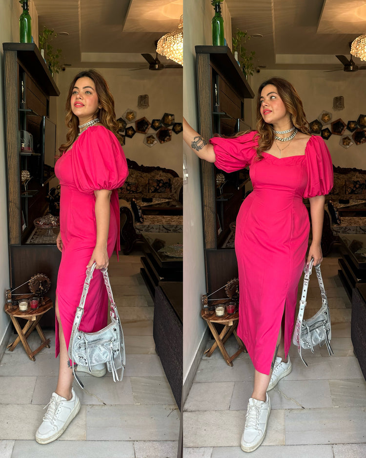 Magenta pink backless dress