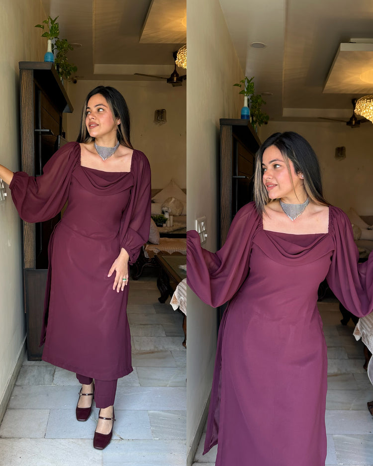 Wine maroon cowl set