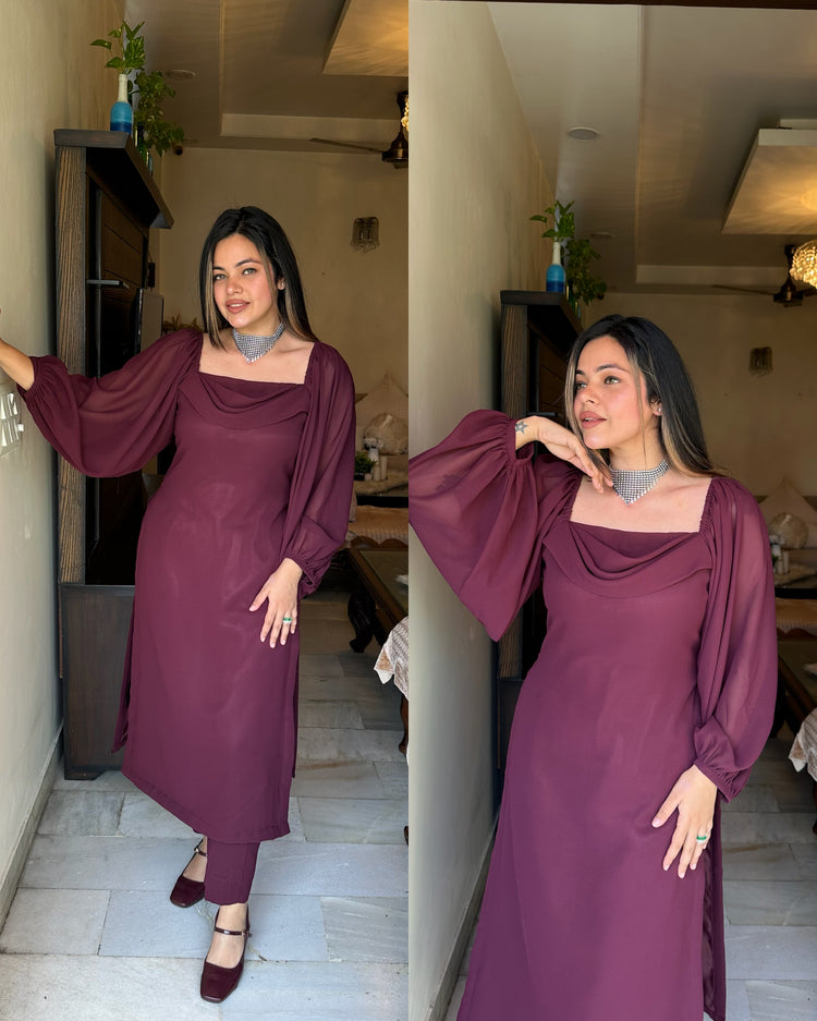 Wine maroon cowl set