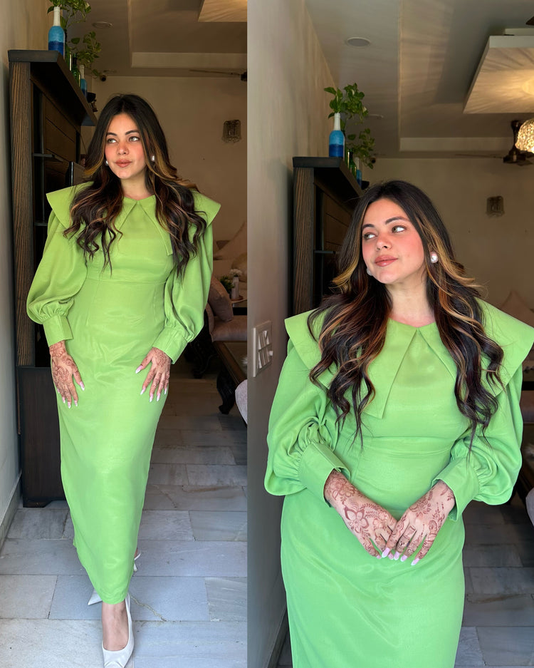 Muted parrot green structured dress