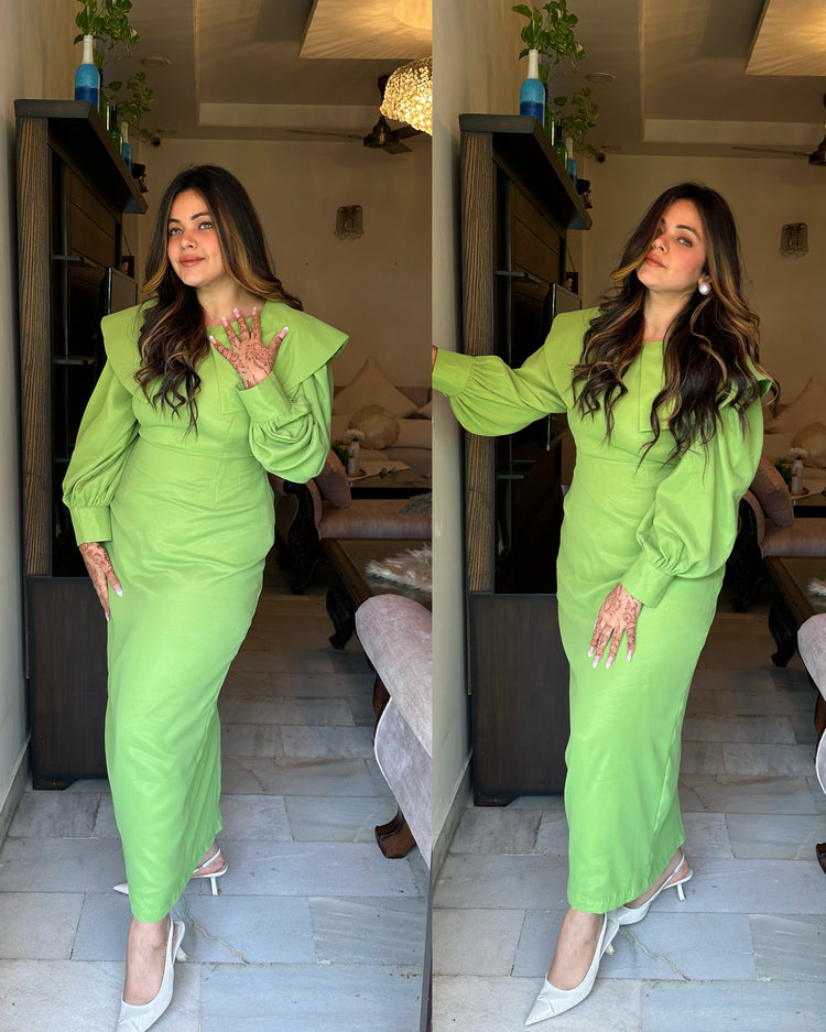 Muted parrot green structured dress
