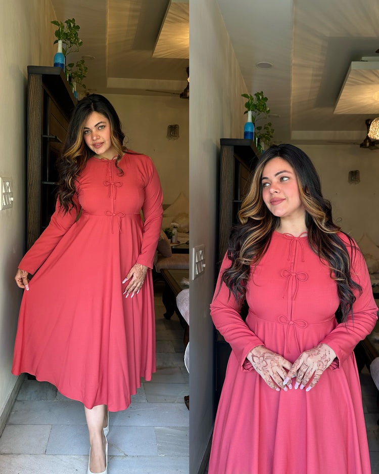 Coral pink bow dress